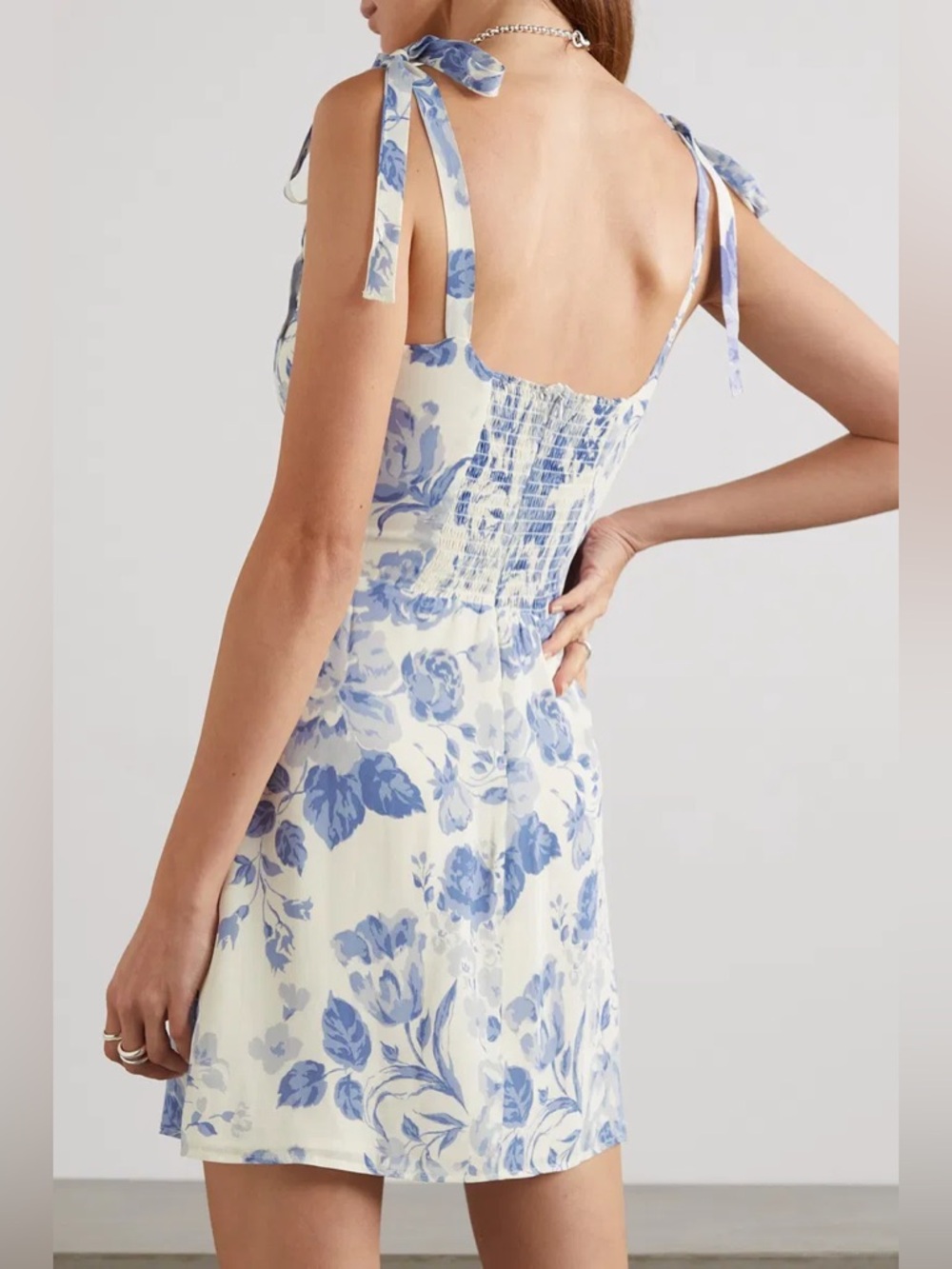 Reformation Annabell Bow-Detailed Floral-Print Georgette Mini Dress - Picture 7 of 11